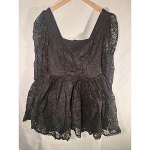 SHEIN BAE Black Floral Lace Bell Sleeve Square Neck Mini Dress Large NWT‎